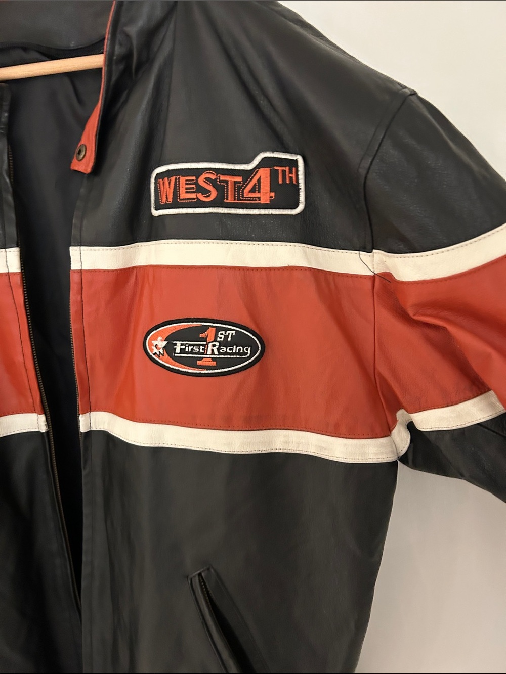 Leather Racing Jacket - Black & Red - Picture 2 of 7